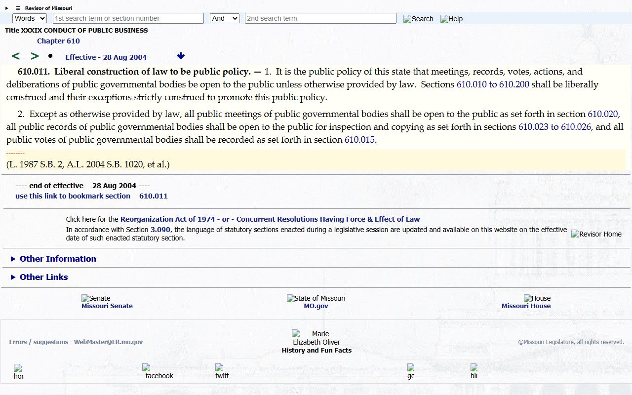 Mississippi County court records Missouri Sunshine Law access statute