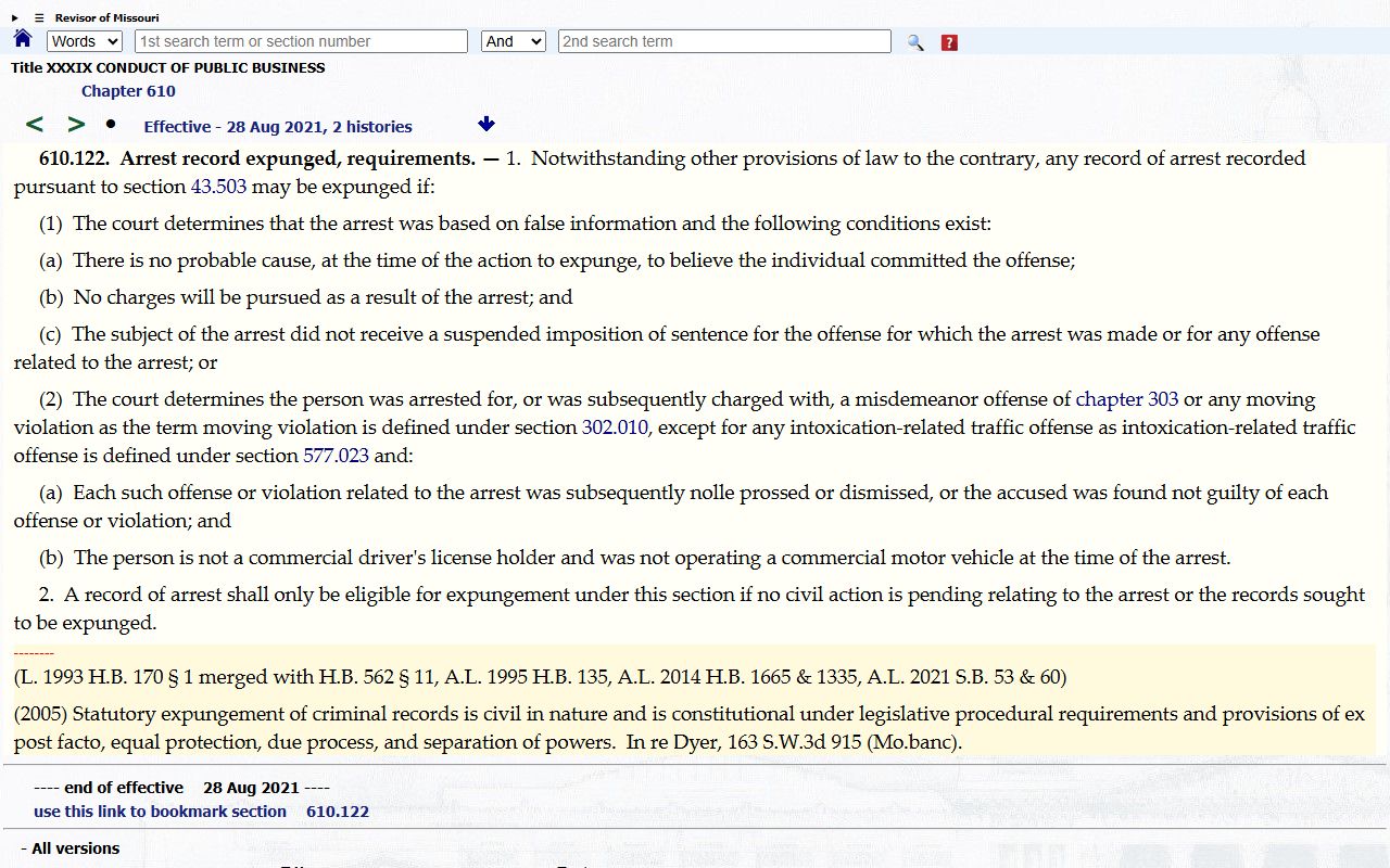 Mississippi County criminal court records arrest expungement statute