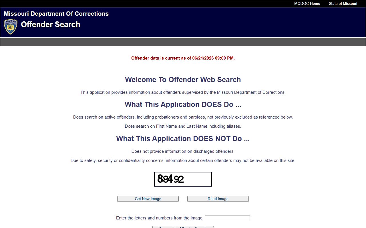 Mississippi County inmate records Missouri DOC offender search fields