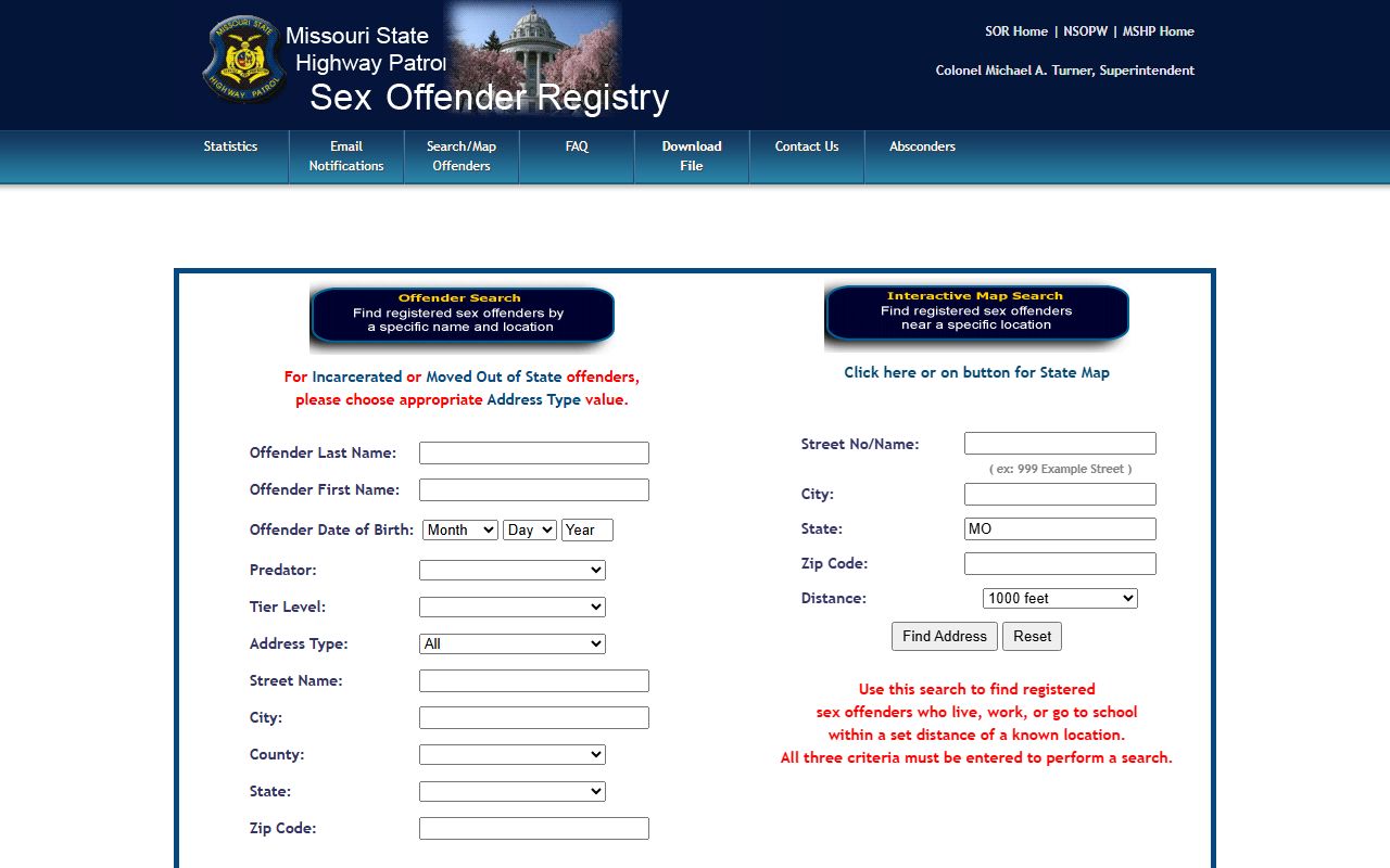 Mississippi County inmate records MSHP sex offender registry search