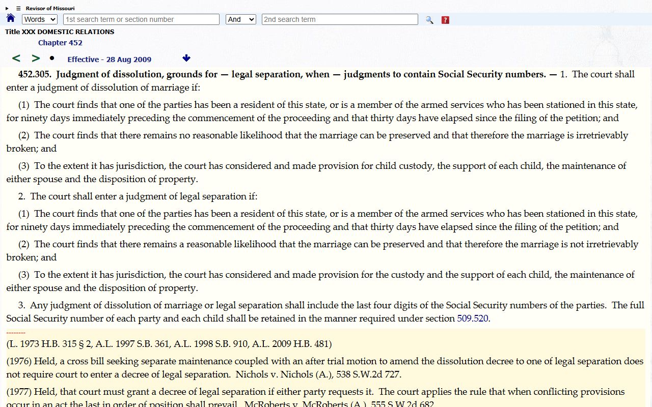 Mississippi County divorce records Missouri dissolution statute