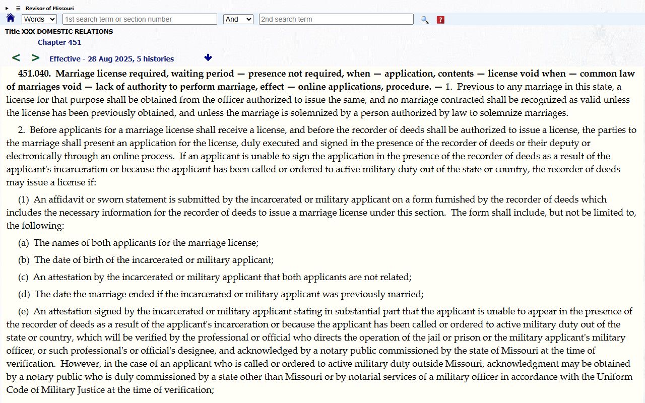Mississippi County marriage records Missouri marriage license statute
